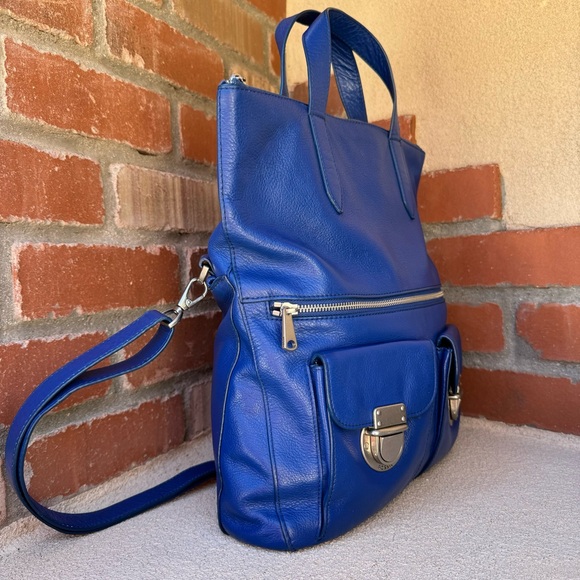 Fossil💙Riley Leather Large Fold Over Crossbody Satchel/Tote Bag w/Bow Scarf - Picture 8 of 15